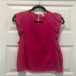 BP Pink Ruffle Sleeve Linen Top